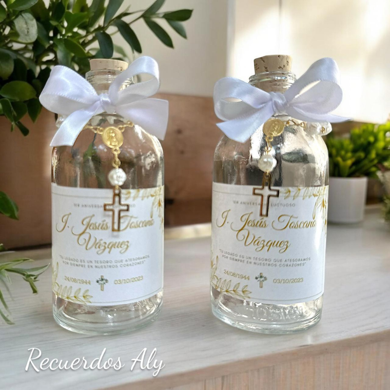 Botella para agua bendita con mini decenario